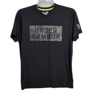Under Armour Heat Gear Loose Fit Black Tee Camo Logo Men's S